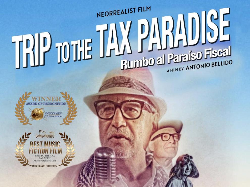 Cartel de ‘Rumbo al paraíso fiscal’, película muda de Antonio Bellido Marín.