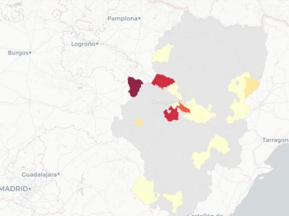 Imagen del mapa de nuevos contagios de covid-19 en Aragón publicado este sábado