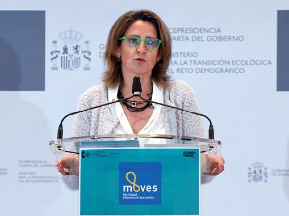 La ministra para la Transición Ecológica, Teresa Ribera, durante la presentación ayer del Programa Moves III.