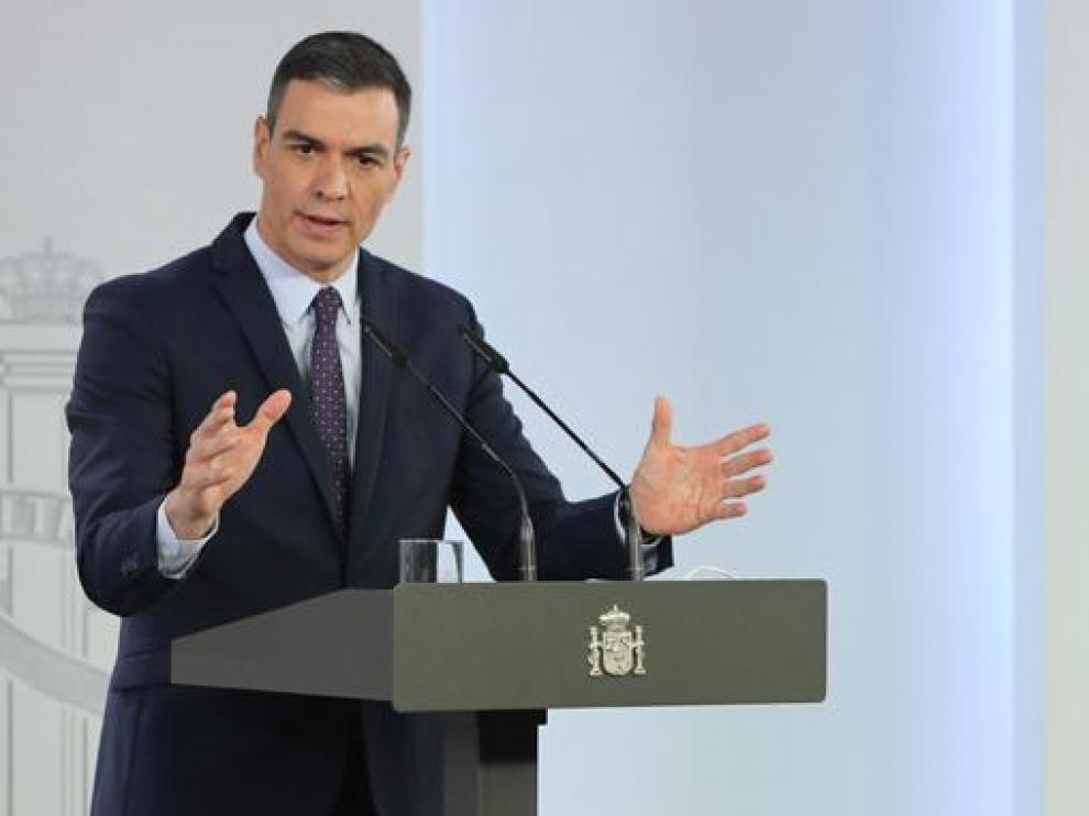 Sánchez, el martes durante la presentación del Plan del Recuperación tras el Consejo de Ministros.