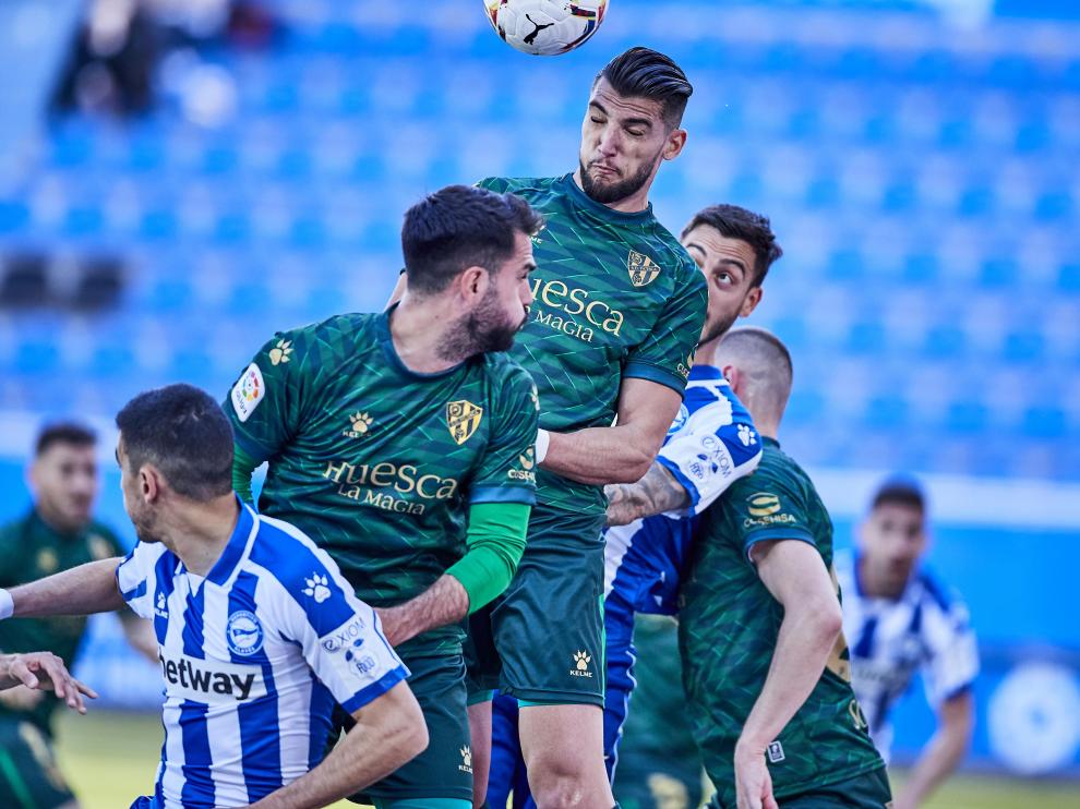 during the Spanish league, La Liga Santander, football match played between Deportivo Alaves and SD Huesca at Mendizorroza stadium on April 18, 2021 in Vitoria, Spain.
