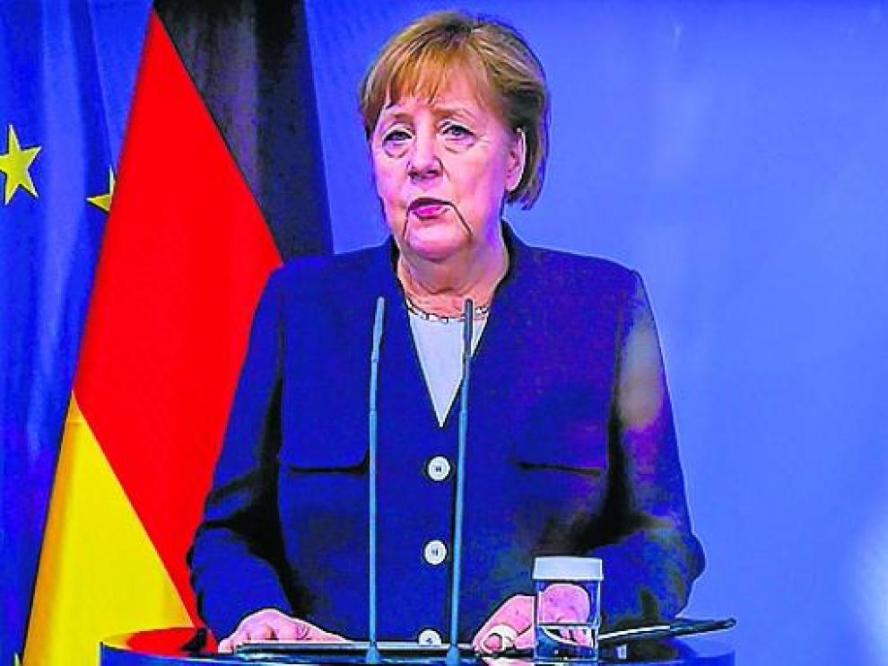 Angela Merkel, durante su participación en una videoconferencia.