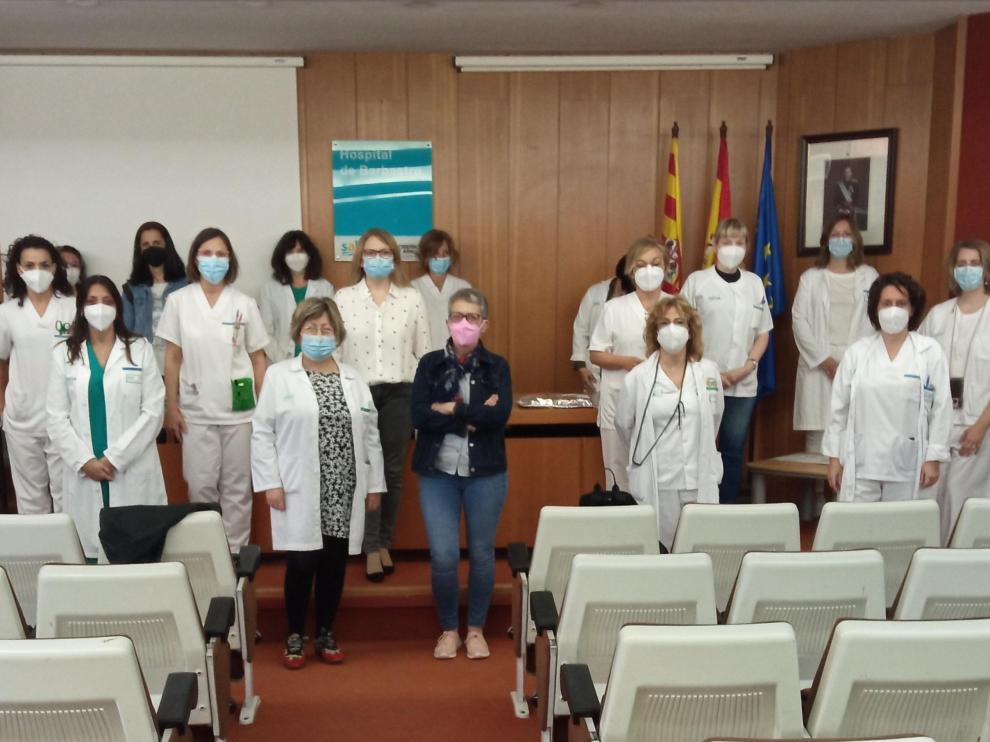 Enfermeras del Hospital de Barbastro en la presentación del vídeo de Ángela Martínez.