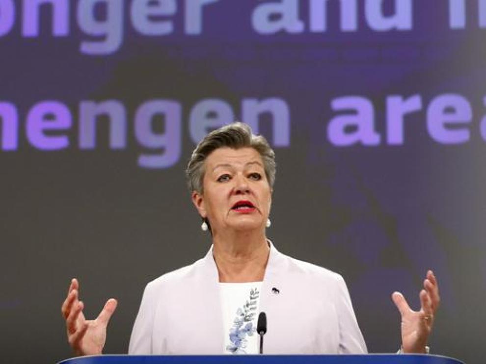 La comisaria europea de Interior, Ylva Johansson, ayer durante la rueda de prensa.