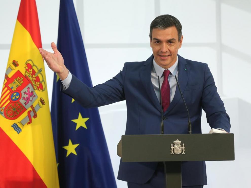 El presidente del Gobierno, Pedro Sánchez, durante un acto de homenaje a la comunidad educativa, en La Moncloa el19 de junio