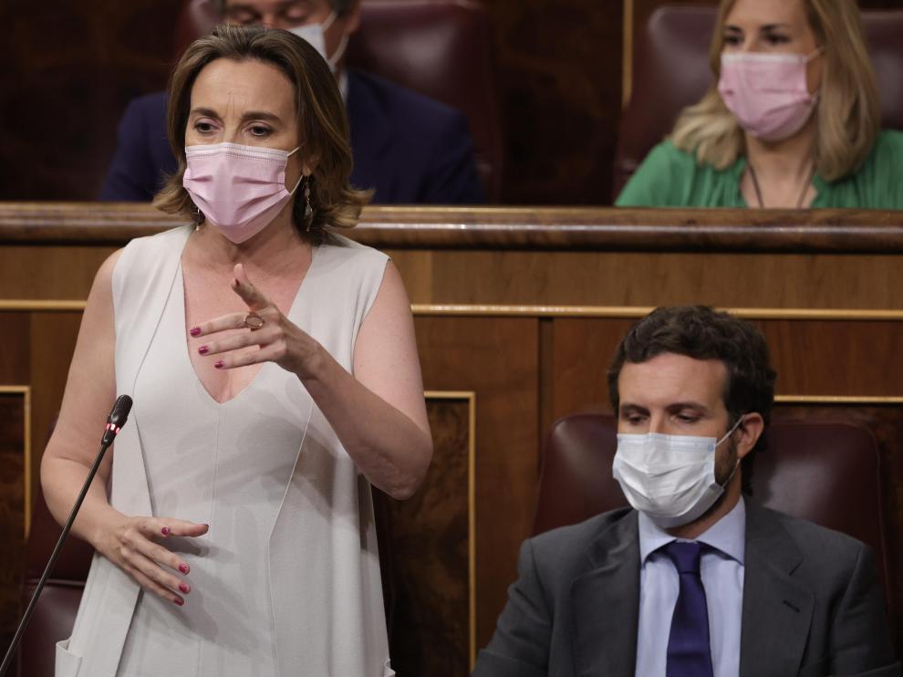 Cuca Gamarra, portavoz del PP en el Congreso, en el pleno de control al Gobierno este miércoles