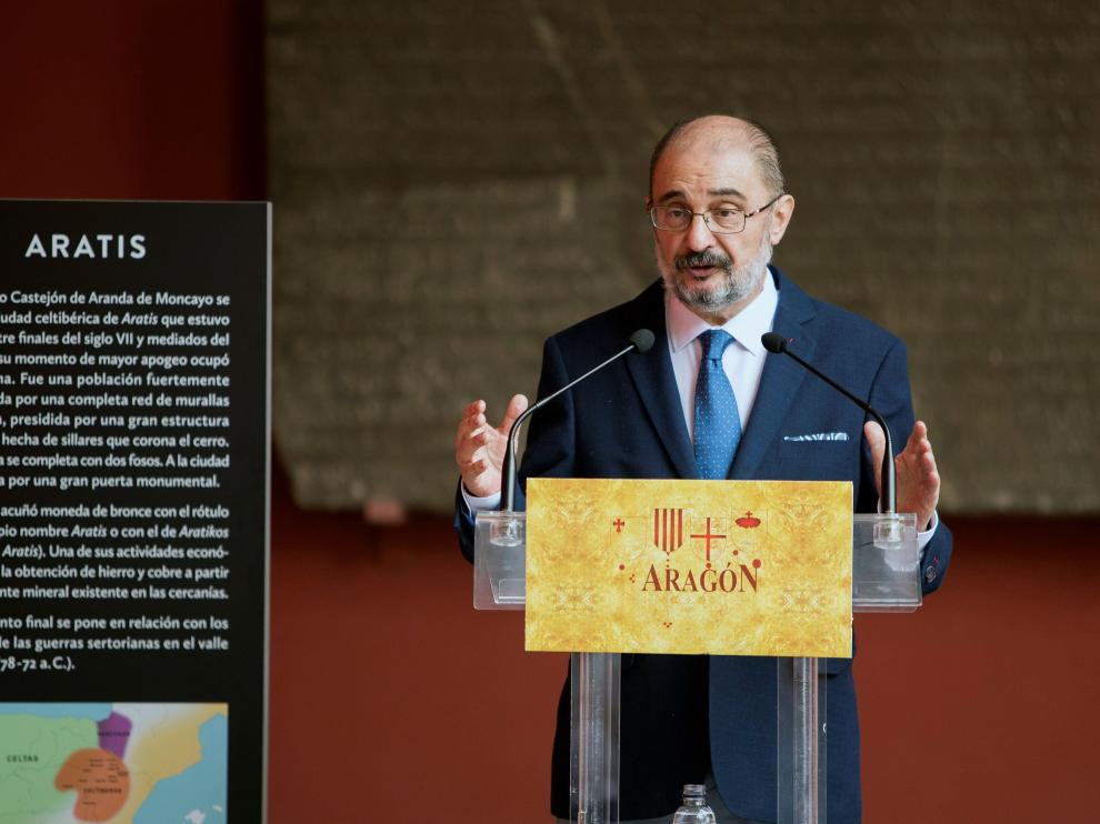 Lambán este jueves en un acto sobre patrimonio en Zaragoza.