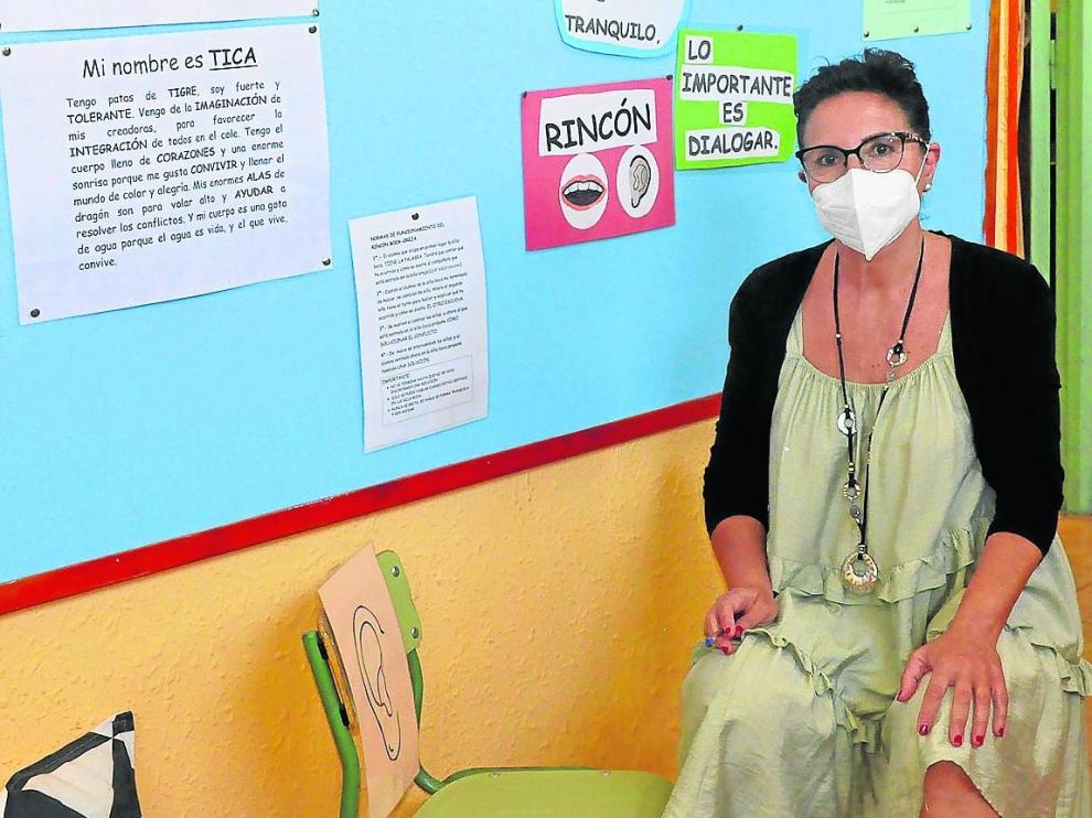 Luisa Ferrer en el Colegio San Juan de la Peña, de Jaca.
