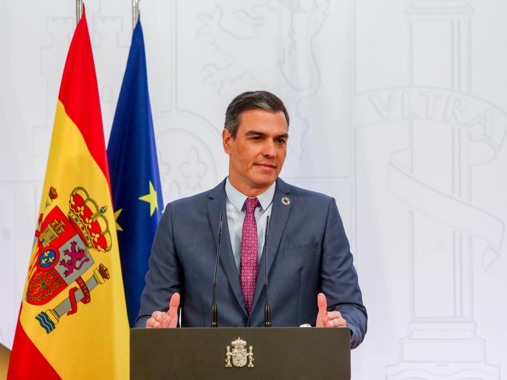 Pedro Sánchez durante la rueda de prensa de este jueves