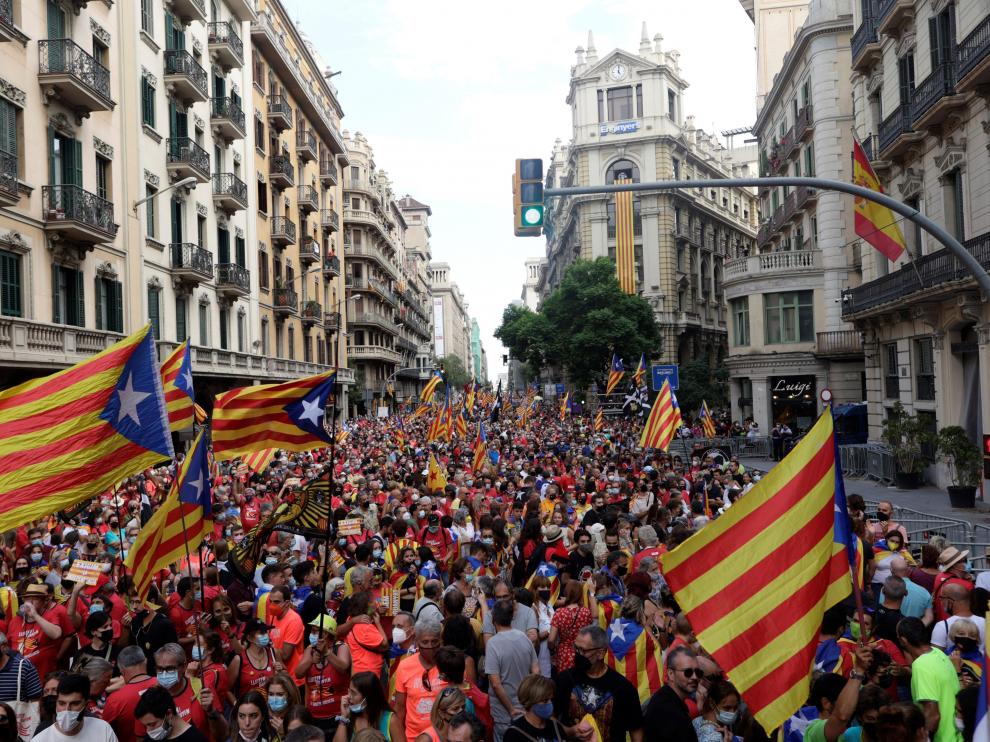 Manifestación convocada por ANC ayer en el centro de Barcelona.