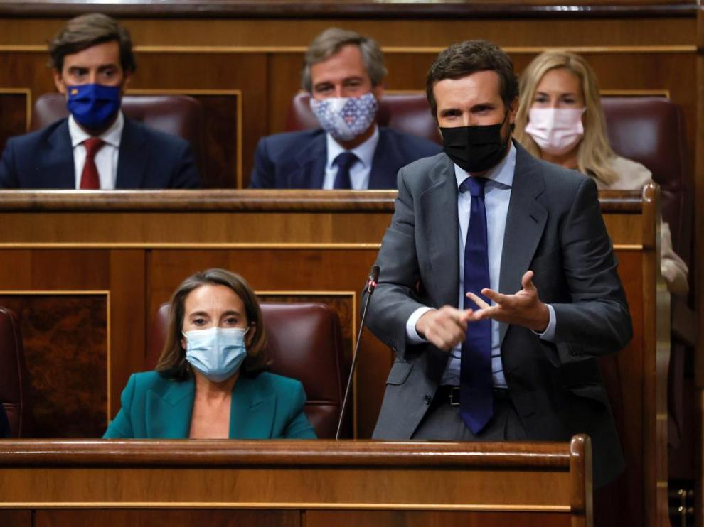 El líder de la oposición, Pablo Casado, durante su intervención en el Congreso el miércoles.