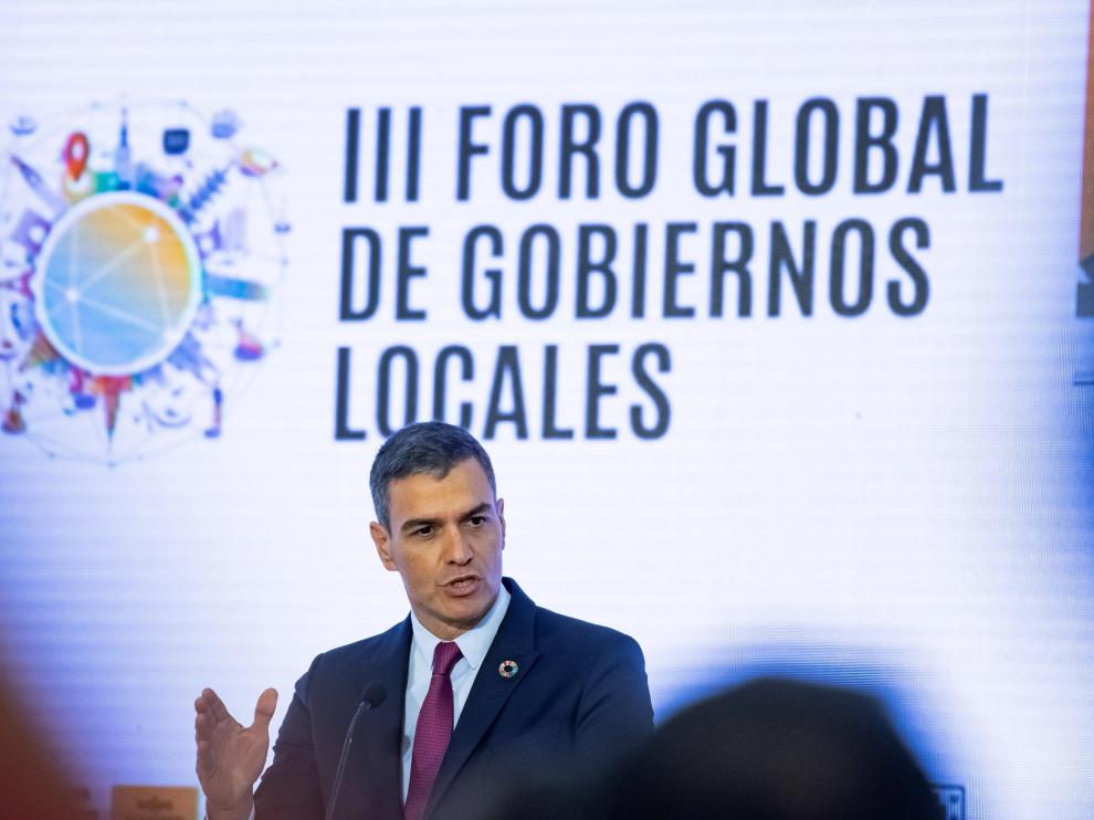 Pedro Sánchez en el acto de inauguración del I Foro Urbano de España.
