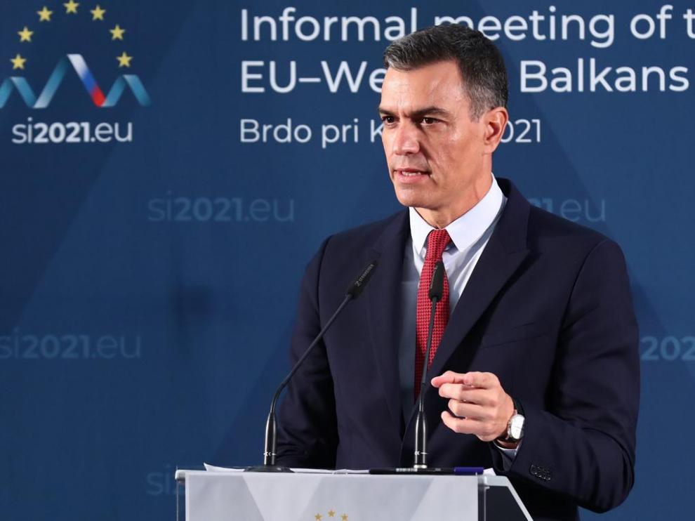 El presidente del Gobierno, Pedro Sánchez, durante la cumbre UE-Balcanes en Eslovenia.