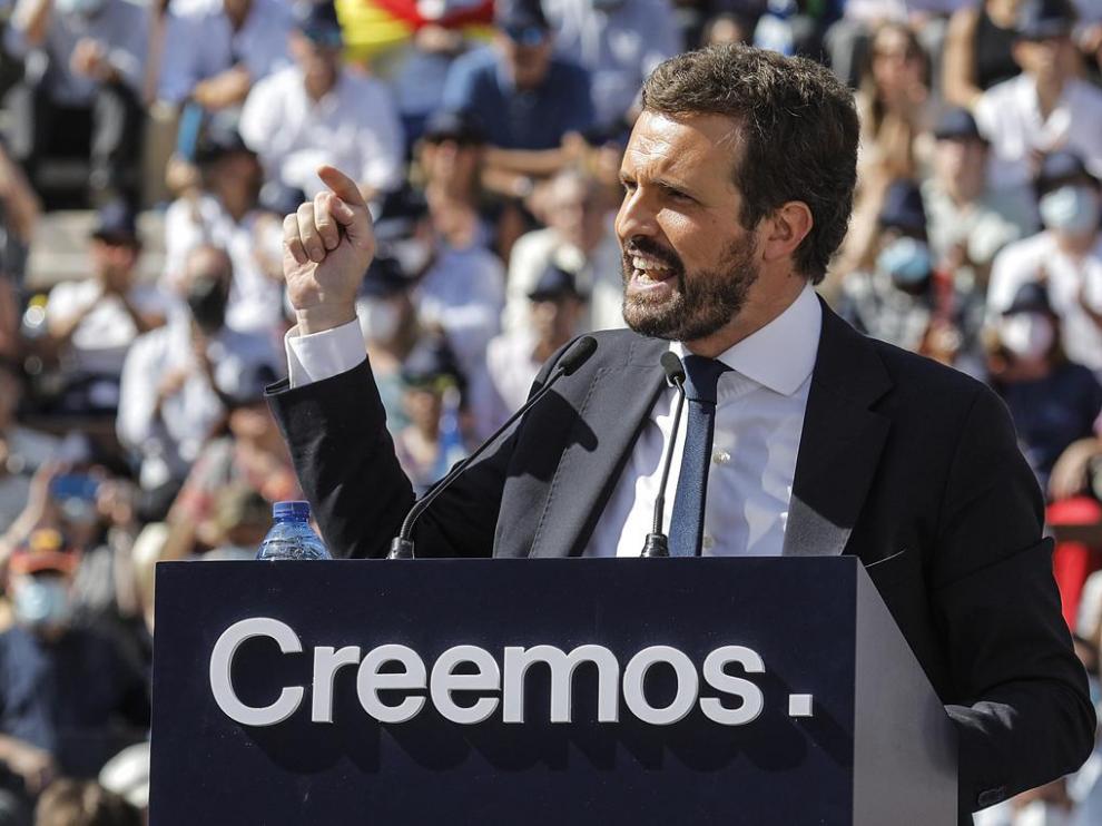 Pablo Casado en un acto en la Plaza de Toros de Valencia.