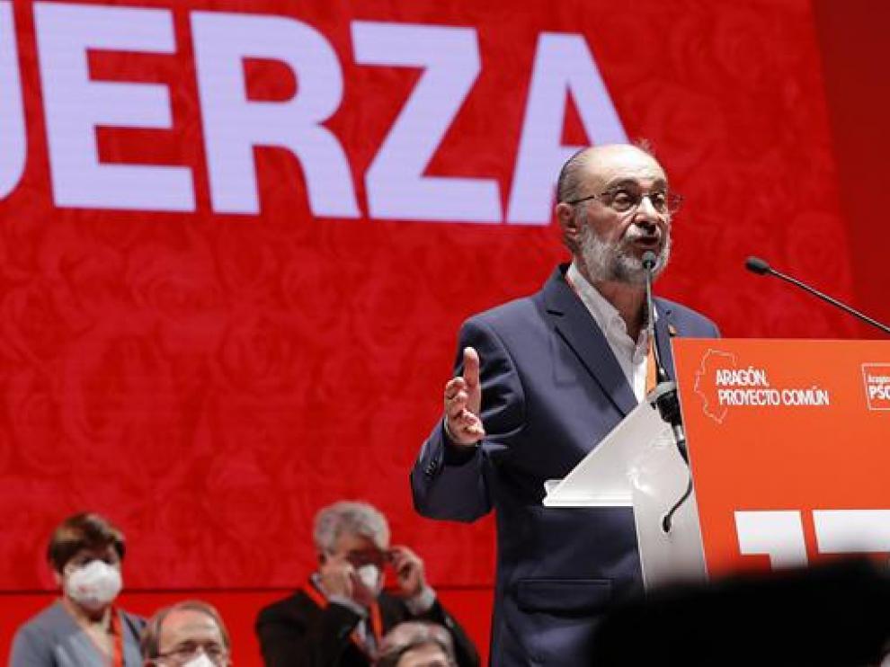 Javier Lambán, en su discurso durante la clausura del congreso del PSOE en Aragón