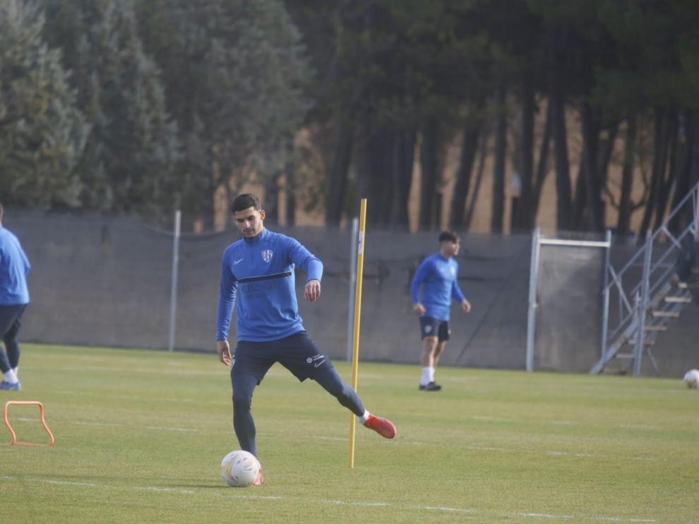 Florian Miguel, en el entrenamiento de este martes.