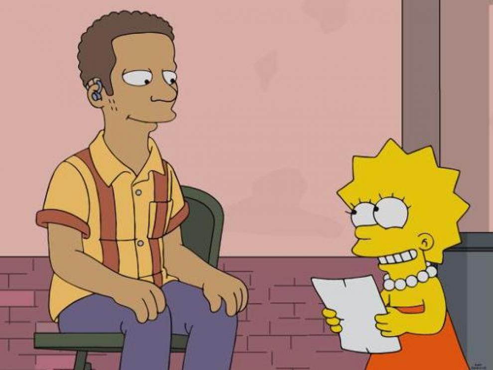 Lisa Simpson con el personaje sordo Monk Murphy.