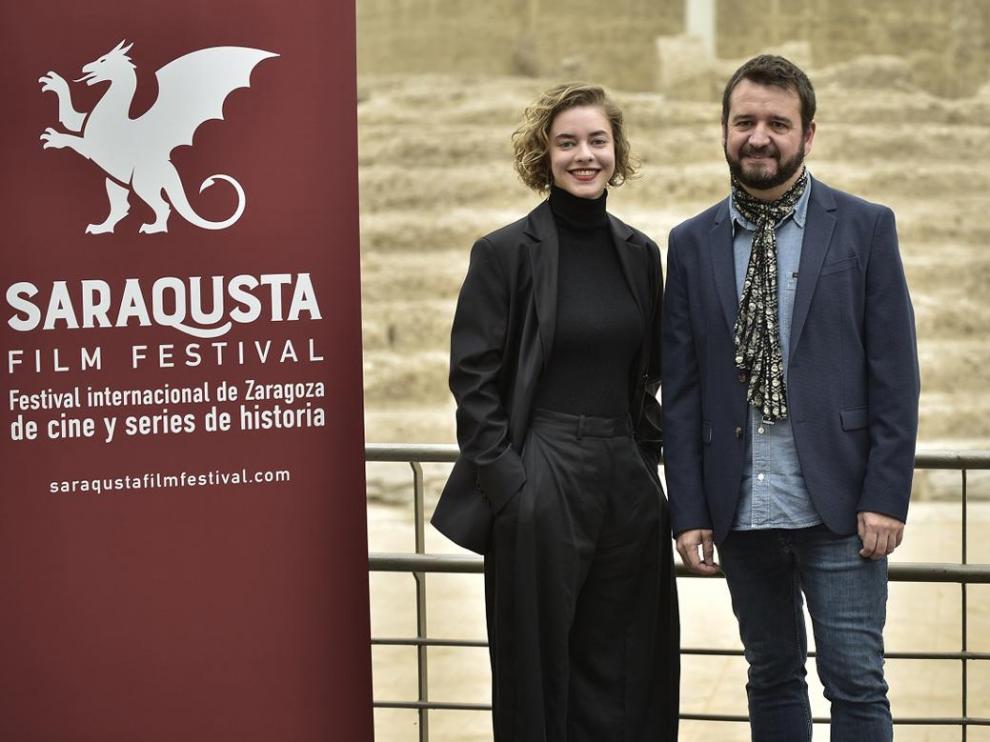 Jade Labeste y José Ángel Delgado, el miércoles en Zaragoza.