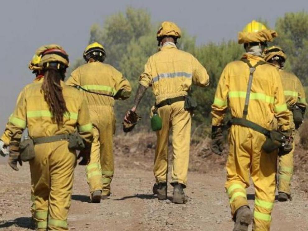 Efectivos de la lucha contra incendios trabajando en el fuego de Añón de Moncayo.