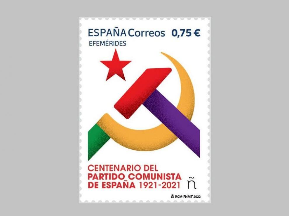 Sello emitido por Correos del Aniversario del PCE.
