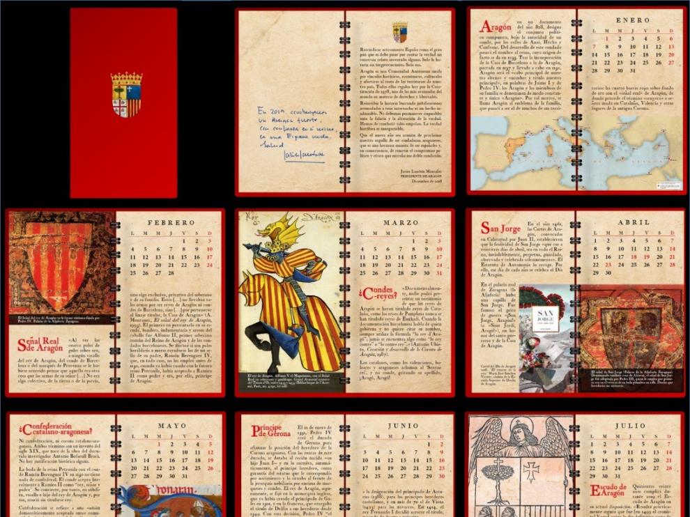 Se edita el calendario sobre la historia de Aragón que formaba parte de la felicitación de Javier Lambán