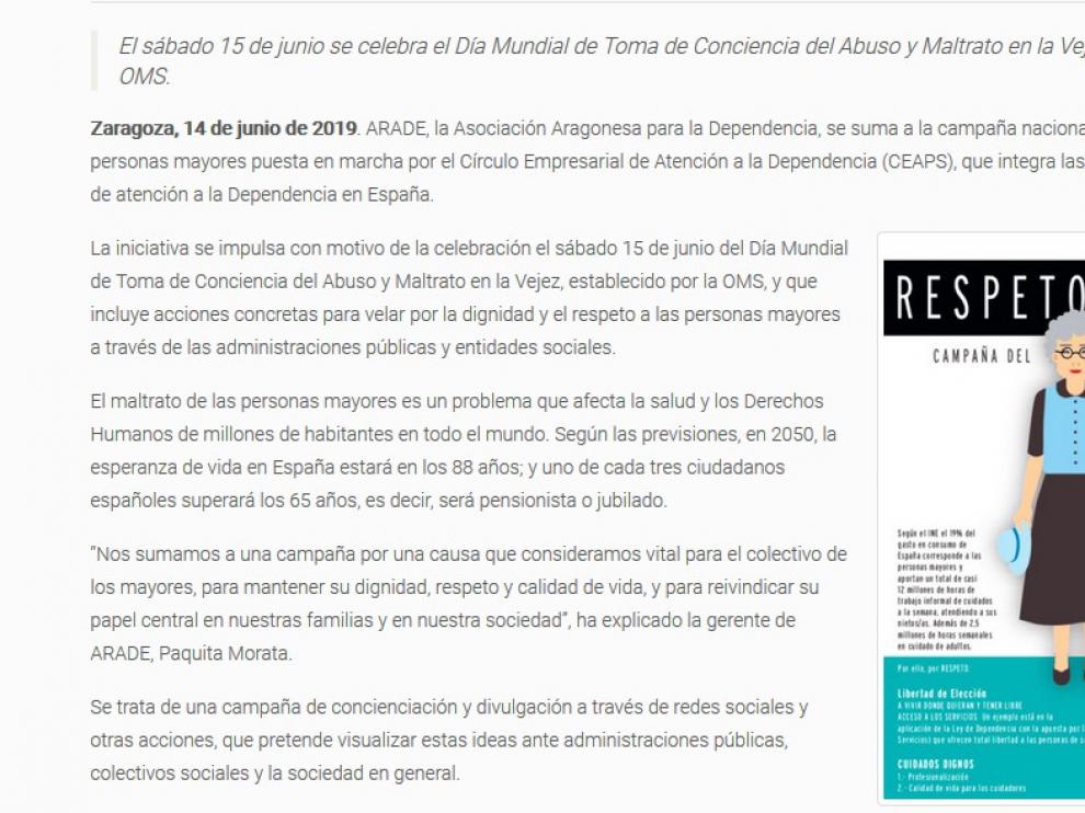Arade se suma a la campaña por el #buentrato a los mayores