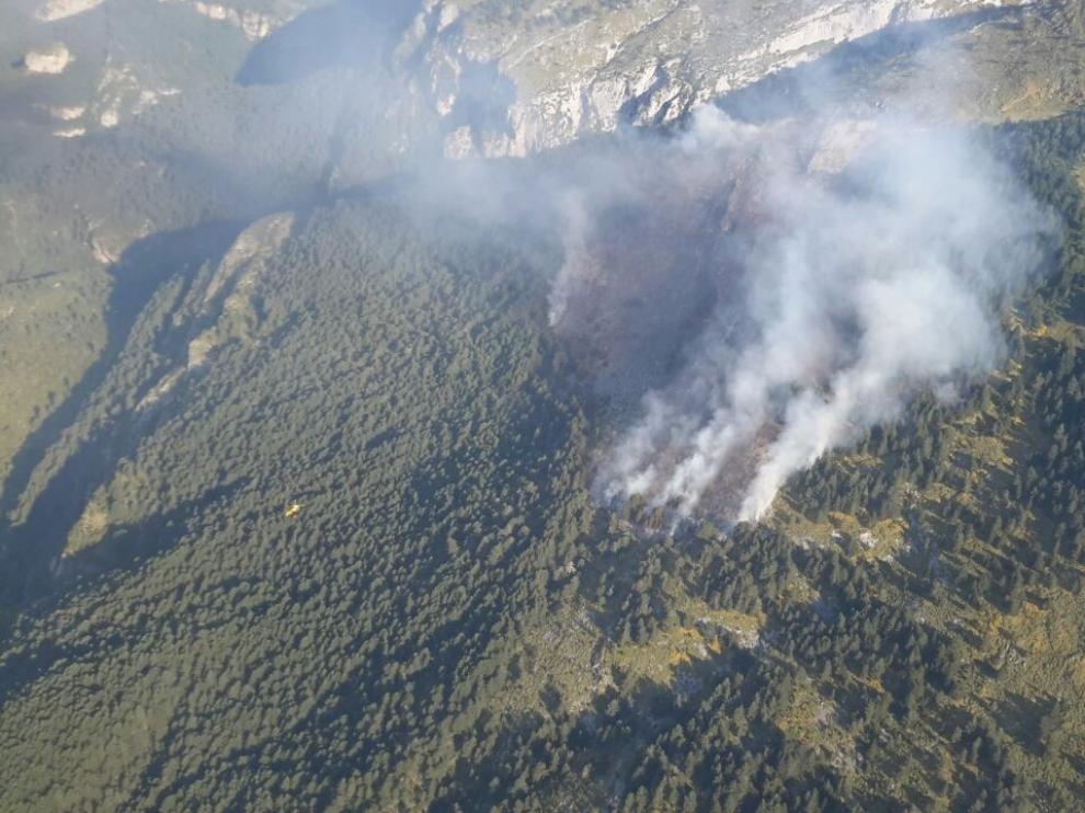 El Gobierno de Aragón da por controlado el incendio de Tella-Sin