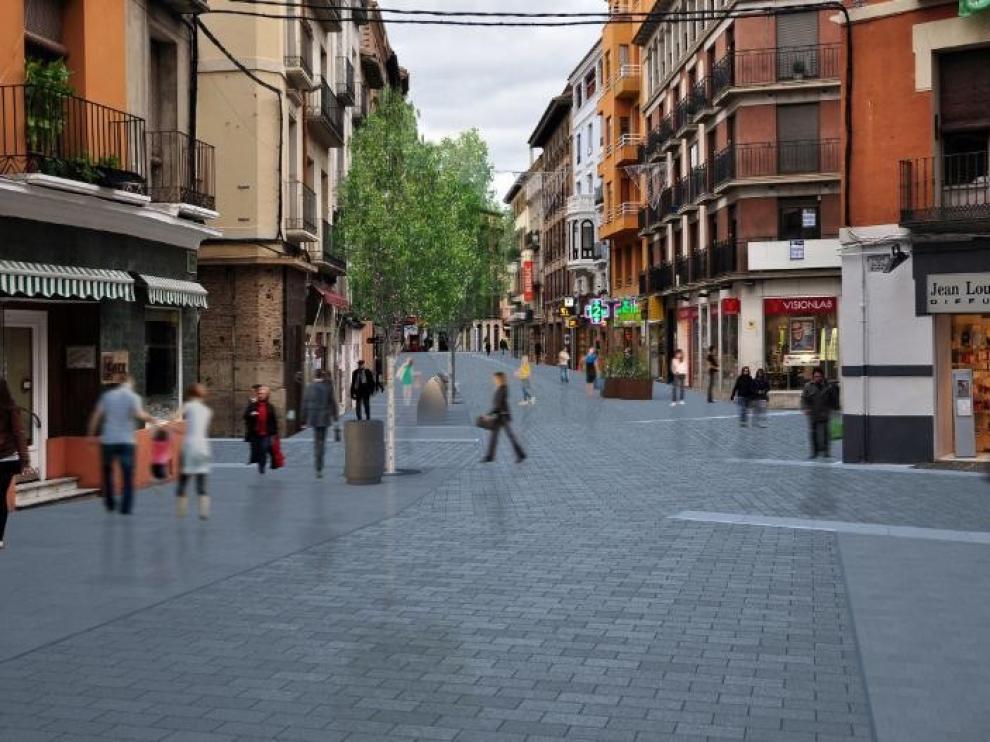 Los afectados por las obras del Coso Bajo de Huesca asumen las molestias de una obra que se ha hecho de rogar