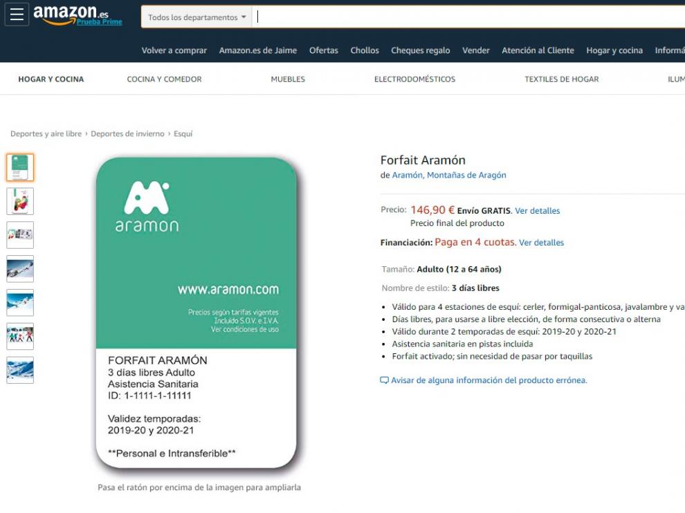 Aramón lanza la venta de forfaits de varios días a través de Amazon
