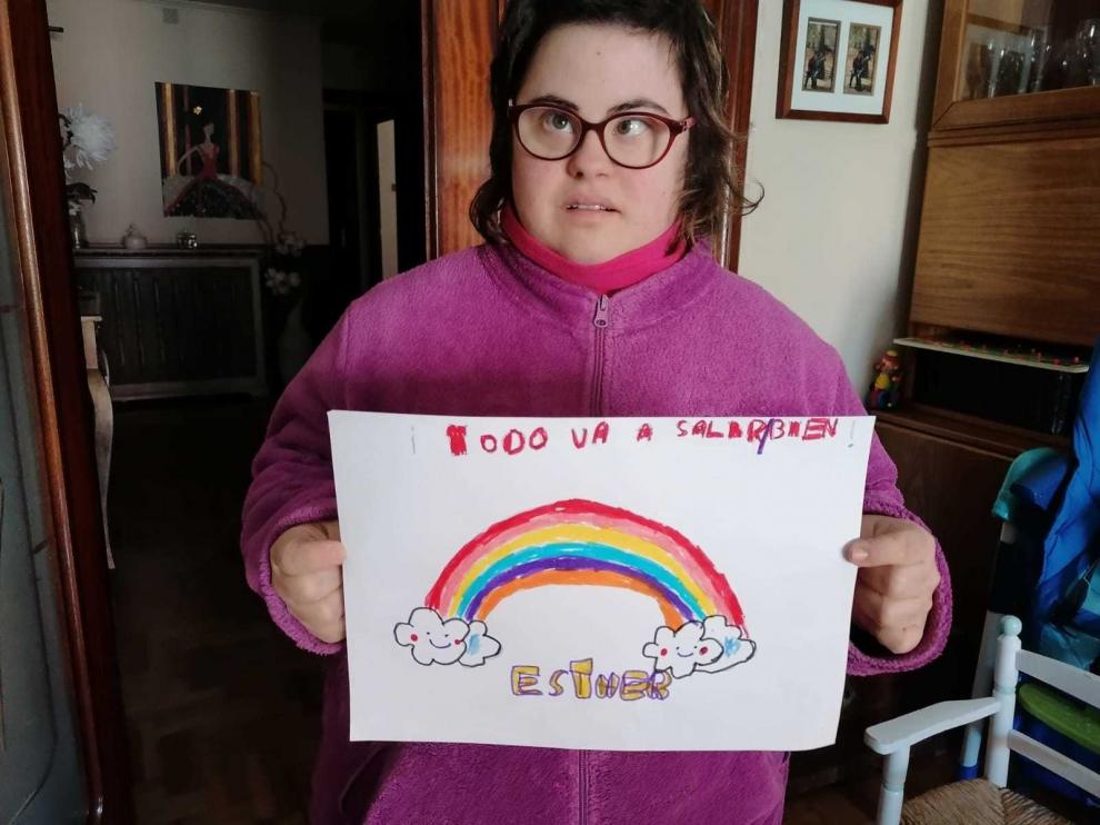 Jóvenes de Down Huesca animan con sus arcoíris a quedarse en casa
