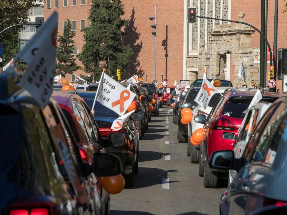 Bocinazos, globos y lazos en Zaragoza contra la Ley Celaá