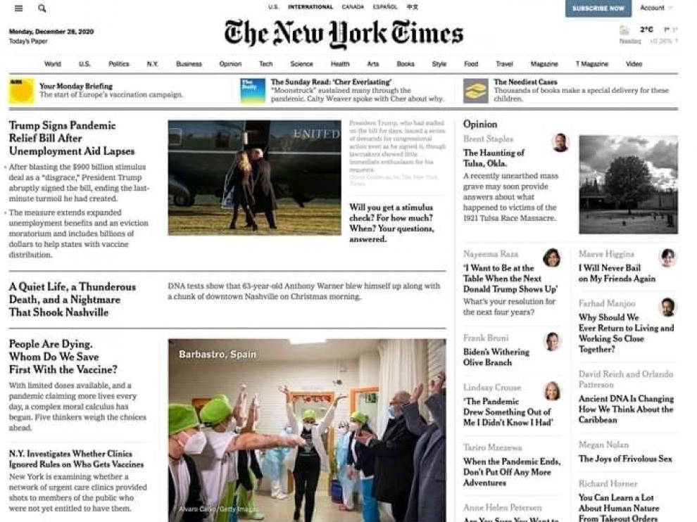 El New York Times se hace eco de las primeras vacunas para la covid-19 puestas en Barbastro