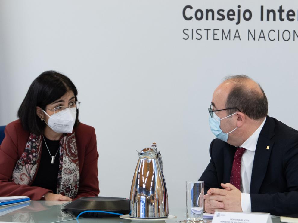 Carolina Darias, ministra de Sanidad, y Miquel Iceta, de Política Territorial, tras el Consejo de ayer.