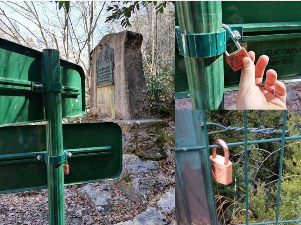 Algunos de los candados puestos por los usuarios en elementos del parque.