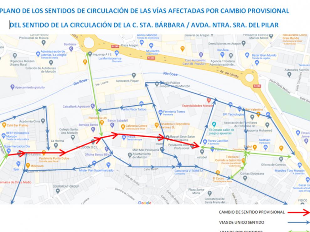 Cambio temporal del sentido de circulación de la calle Santa Bárbara