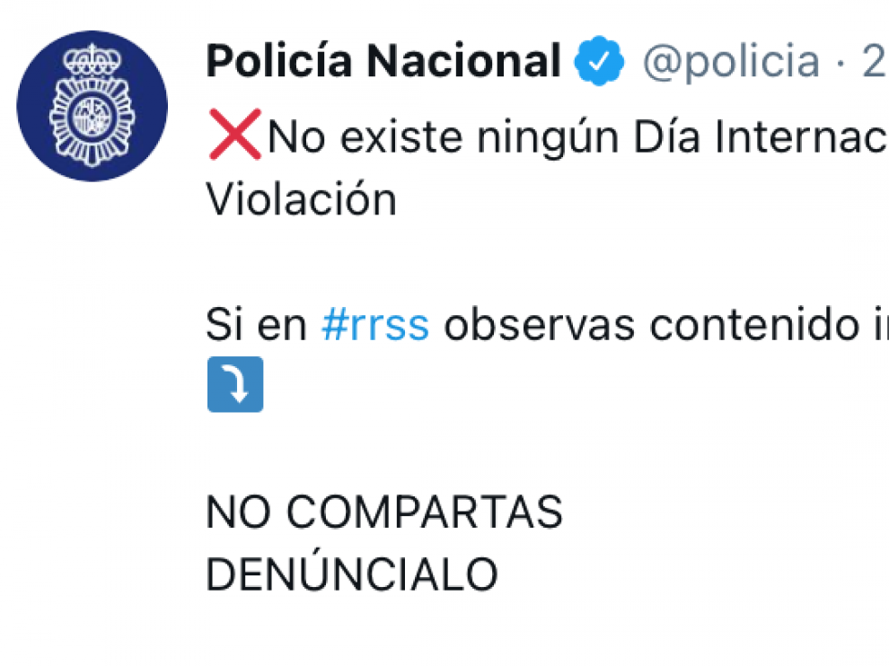 "Tuit" enviado por la Policía advirtiendo de estos hechos