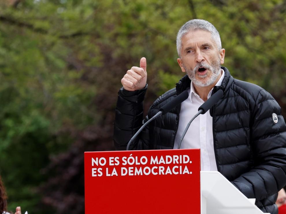 Grande-Marlaska en el mitin del PSOE en Madrid