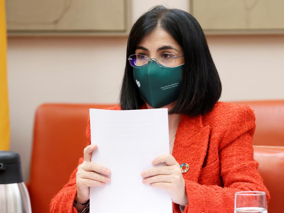 La ministra de Sanidad, Carolina Darias este jueves en la Cámara Baja para abordar las medidas adoptadas frente al COVID-19.