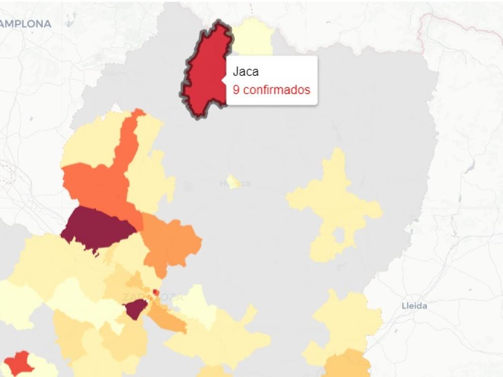 Mapa con los nuevos contagios de covid-19, publicado este domingo
