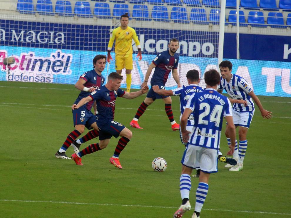 Imagen del partido que jugó el Huesca ante la Real Sociedad el pasado sábado.