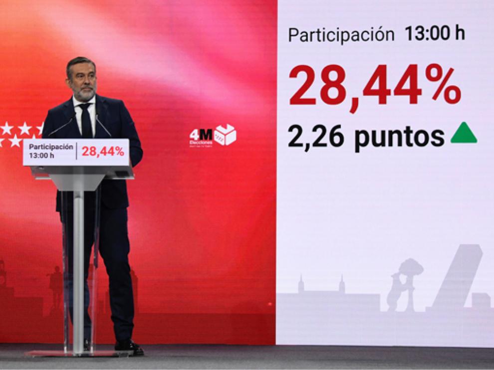 El Consejero de Justicia, Interior y Víctimas Enrique López ofrece los datos de participación