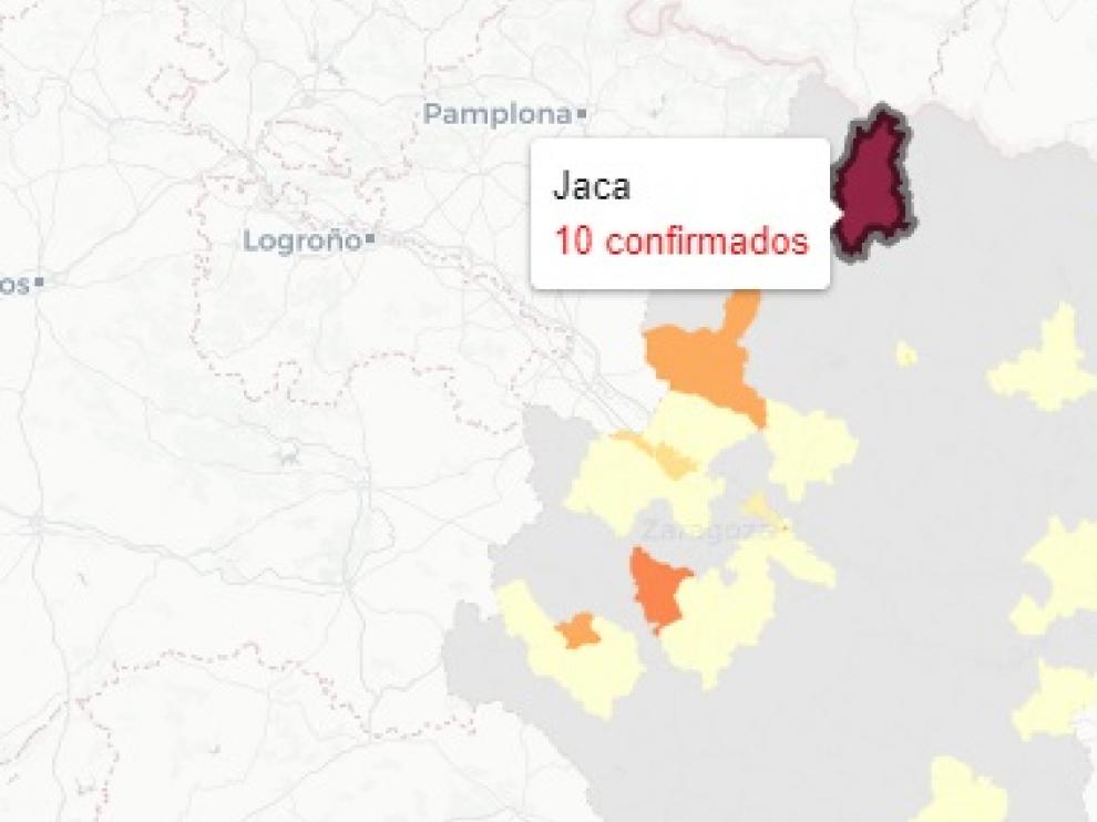 La zona oscura de Jaca indica que es la que ha registrado el número de contagios más alto de Aragón