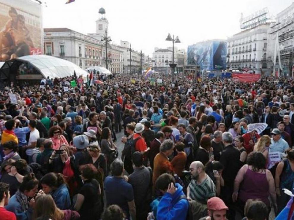 Concentración del 15M hace diez años en Madrid