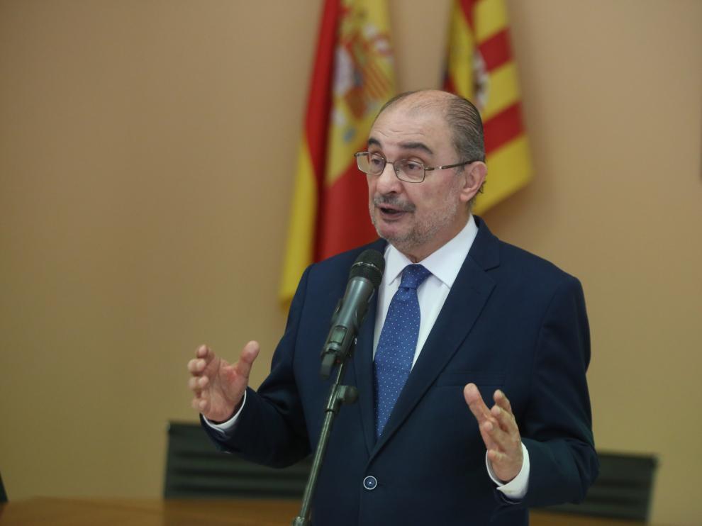 El presidente de Aragón, Javier Lambán, este martes en Tamarite de Litera.