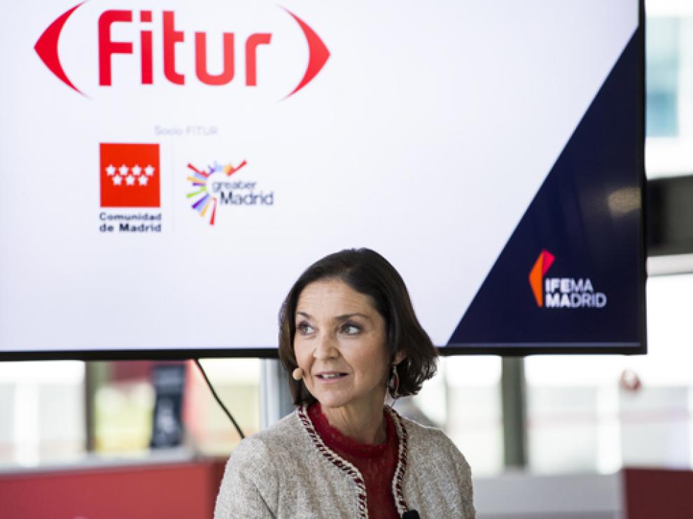 La ministra de Industria, Comercio y Turismo, Reyes Maroto, en la presentación de Fitur el 13 de mayo.