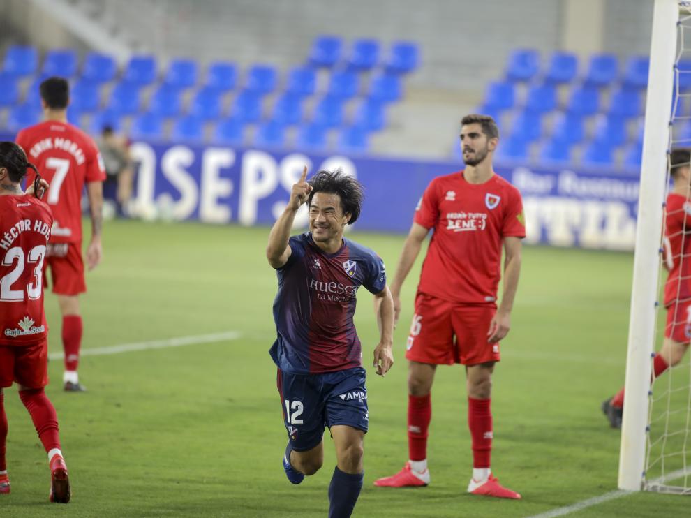 Okazaki celebra su gol ante el Numancia en el partido del ascenso de la temporada pasada.