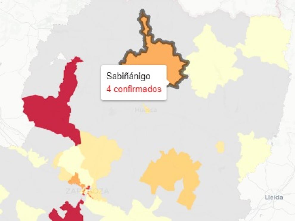 Mapa de covid publicado este martes por el Gobierno de Aragón
