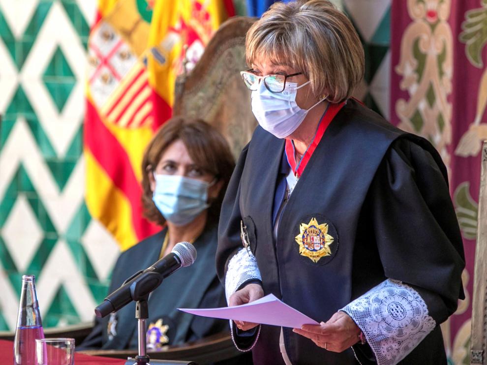 Asunción Losada Sabater durante su intervención en su toma de posesión como fiscal superior de Aragón