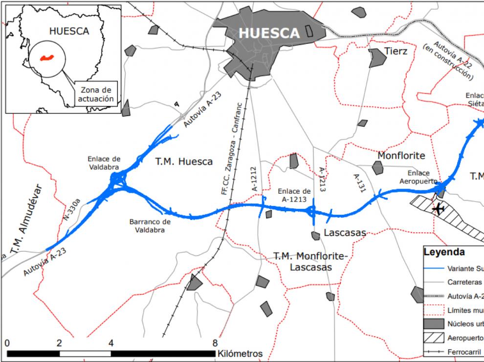 Trazado de la variante sur de Huesca