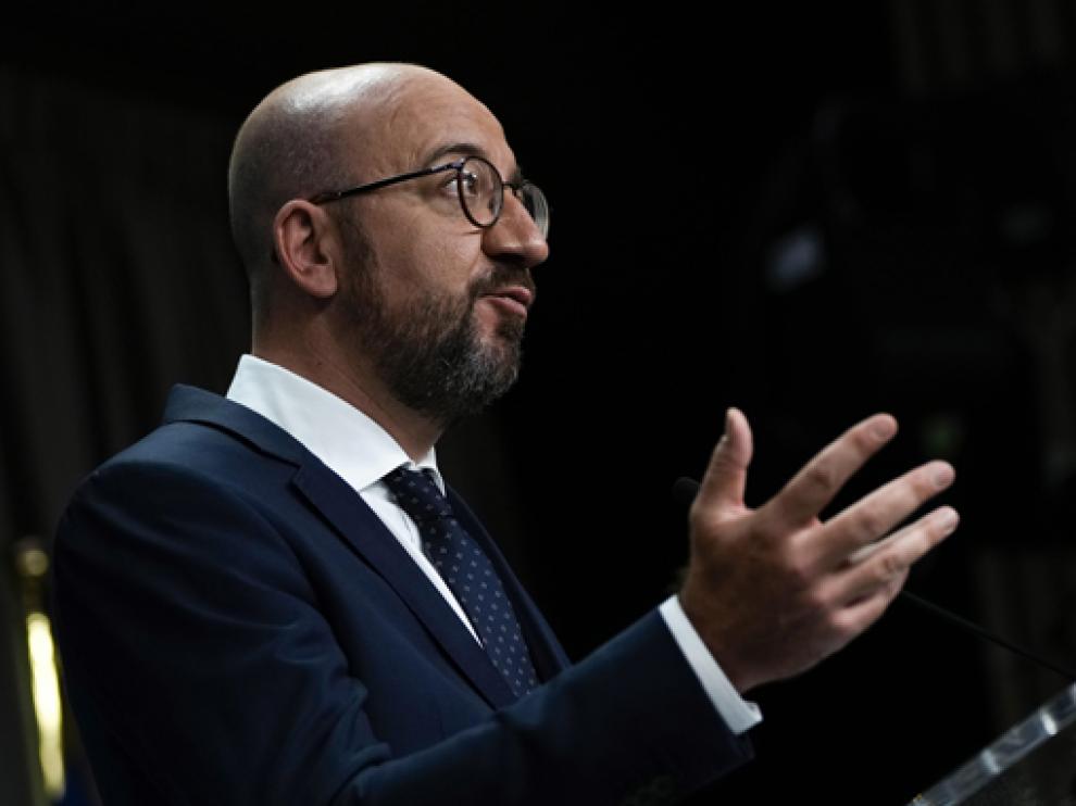 Charles Michel en la rueda de prensa sobre la cumbre del G7 que este viernes comienza en Reino Unido